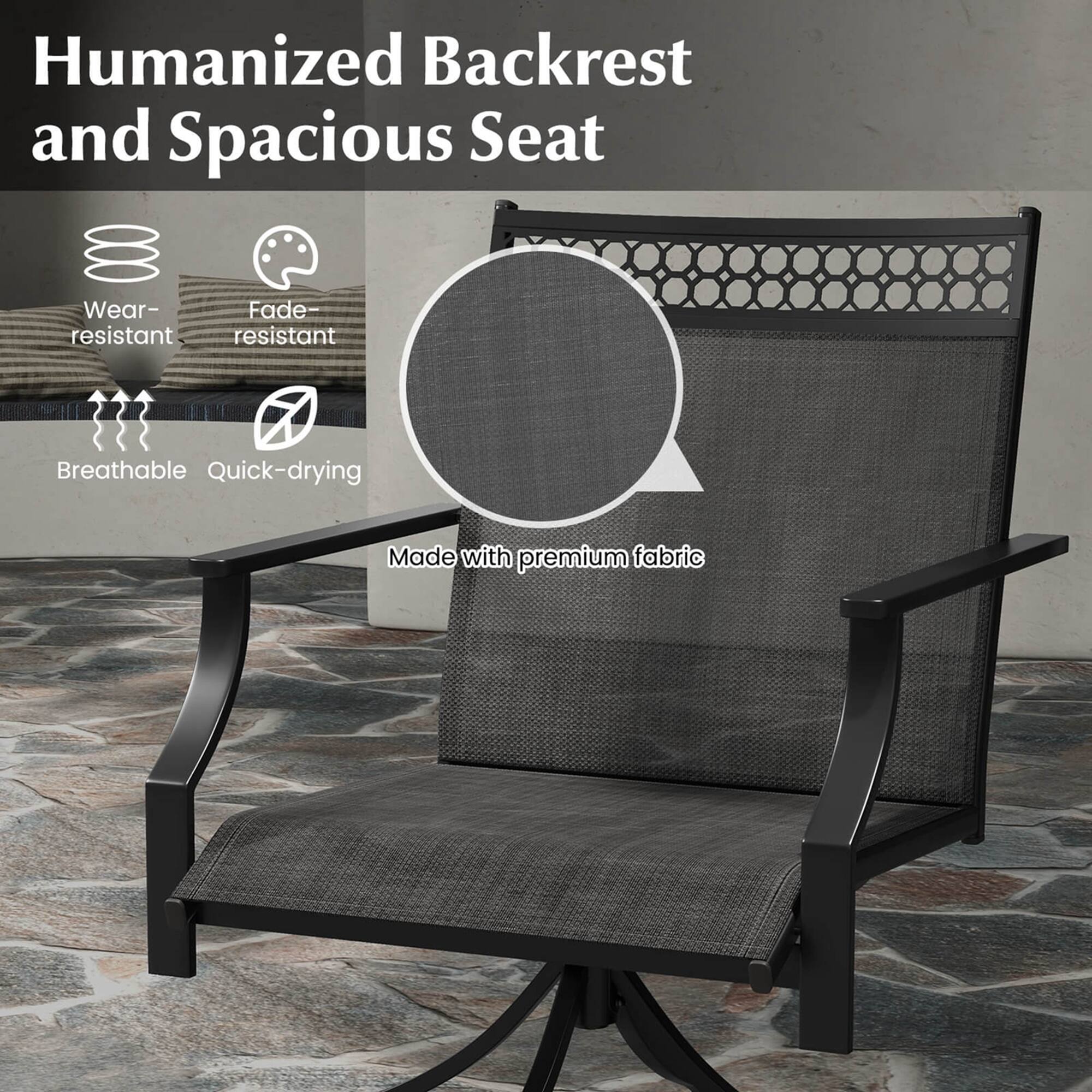 Humanized Backrest and Spacious Seat

- Wear-resistant
- Fade-resistant
- Breathable
- Quick-drying

Made with premium fabric