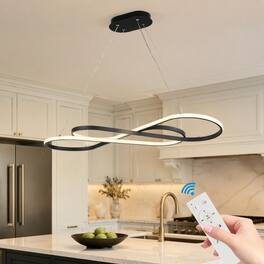 RYHNUYNE - Modern LED Pendant Light, Infinity Design Hanging Ceiling Fixture Adjustable Height Dimmable - Black