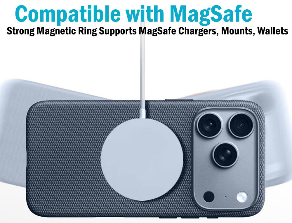 Compatible with MagSafe  
Strong Magnetic Ring Supports MagSafe Chargers, Mounts, Wallets