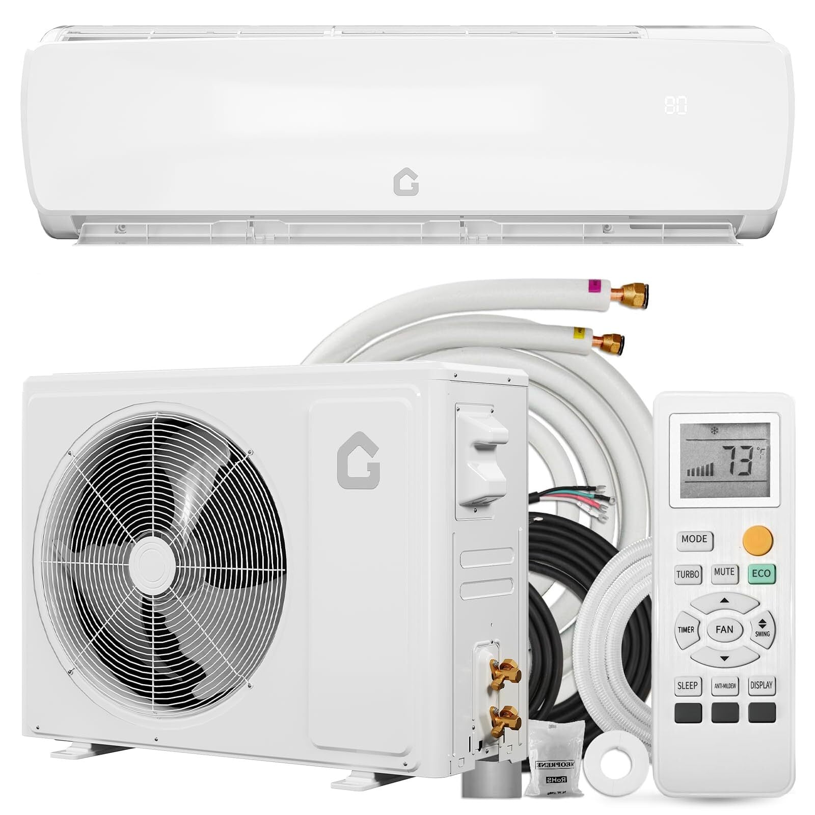 GARVEE - 19 SEER2 18000BTU Mini Split Air Conditioner 220V Energy Efficient Inverter AC w/Heat Pump-750 Sq.Ft - White