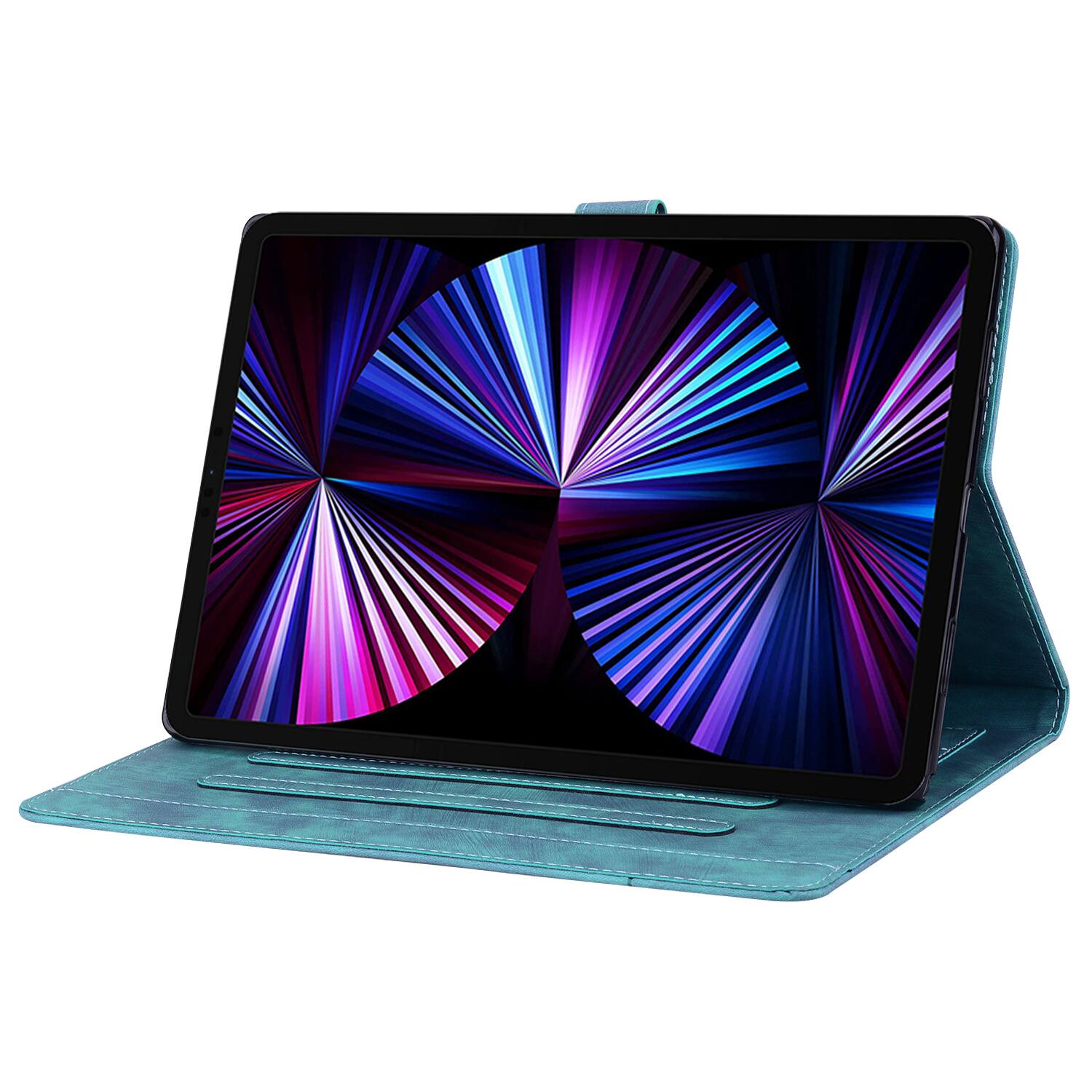 Back. Dteck - For Apple iPad (A16) 11" 2025/iPad 10th 2022 Embossed Flower Pattern Folio Case Card Slots Kickstand Cover - Green.
