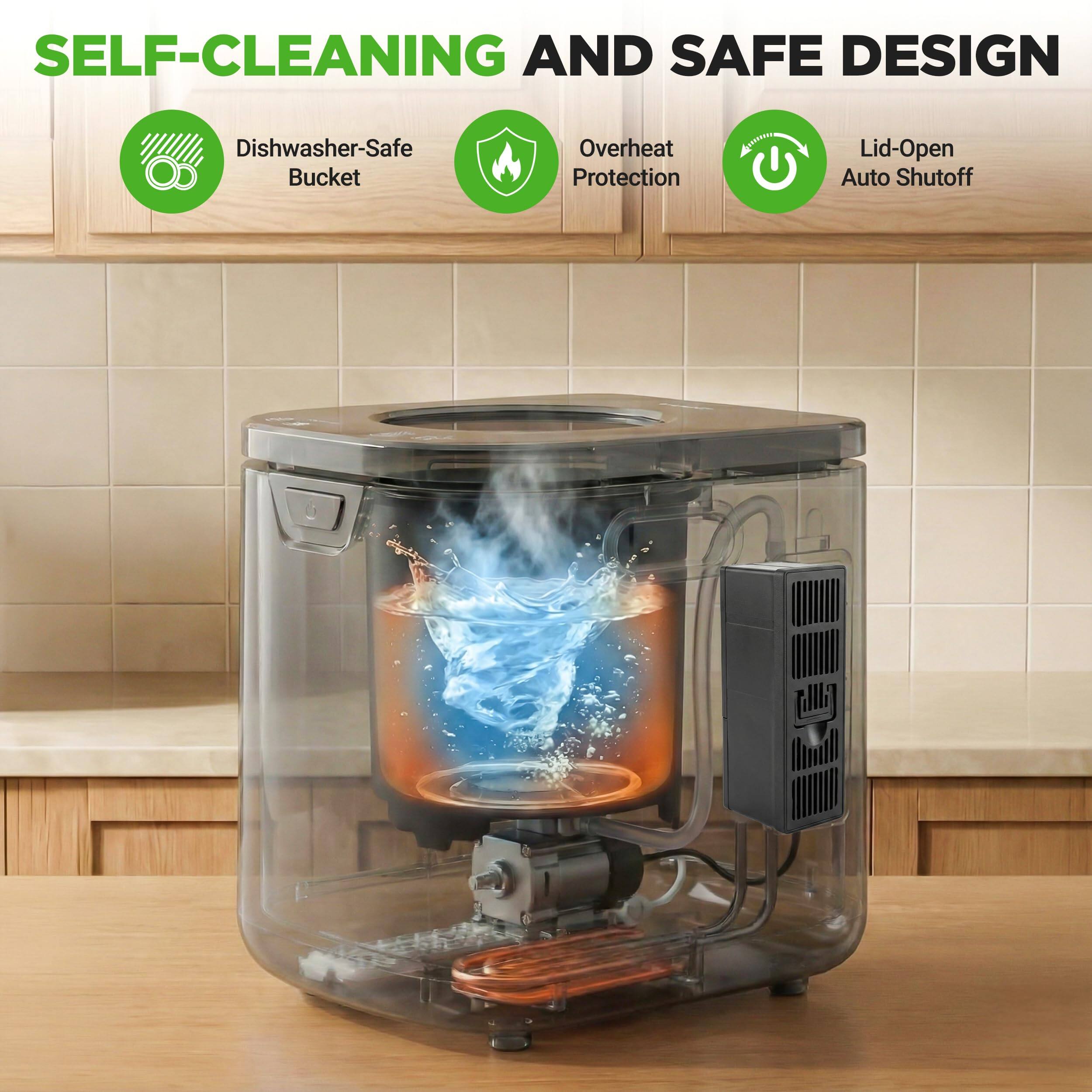 SELF-CLEANING AND SAFE DESIGN

- Dishwasher-Safe Bucket
- Overheat Protection
- Lid-Open Auto Shutoff