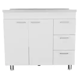 TuHome - Ferretti Utility Sink With Three Drawers And Double Door Cabinet - White