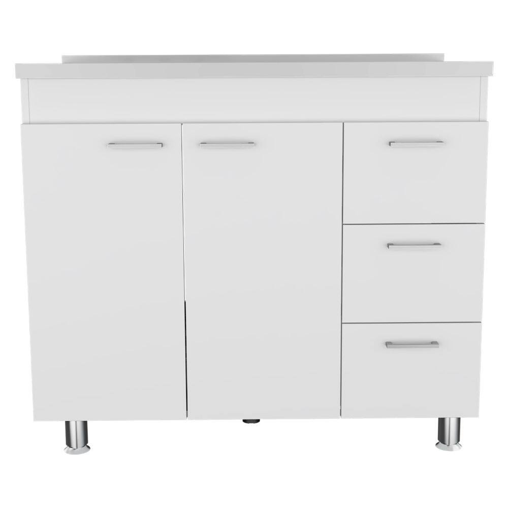 Front. TuHome - Ferretti Utility Sink With Three Drawers And Double Door Cabinet - White.