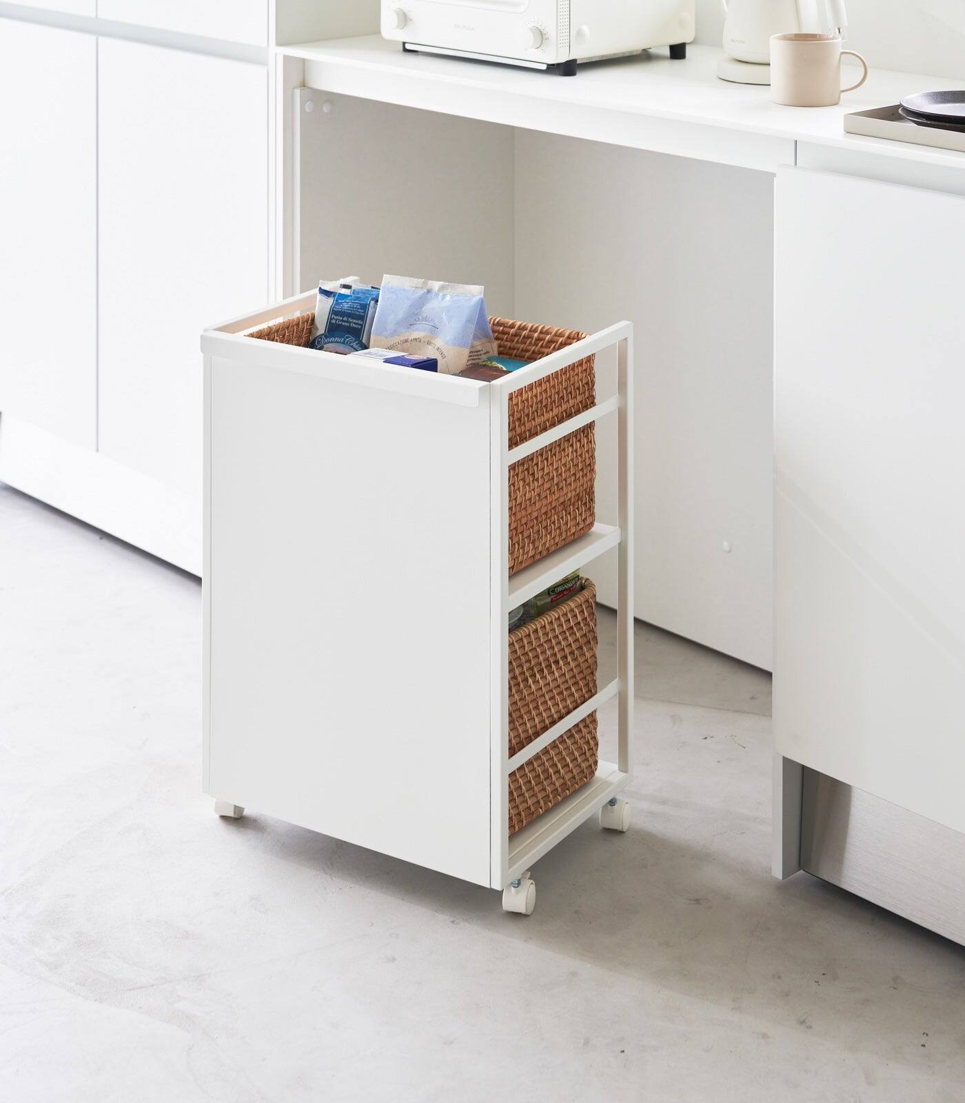 Left. Yamazaki Home - Two-Tier Hideaway Storage Cart (24" H)  - Steel - Black.