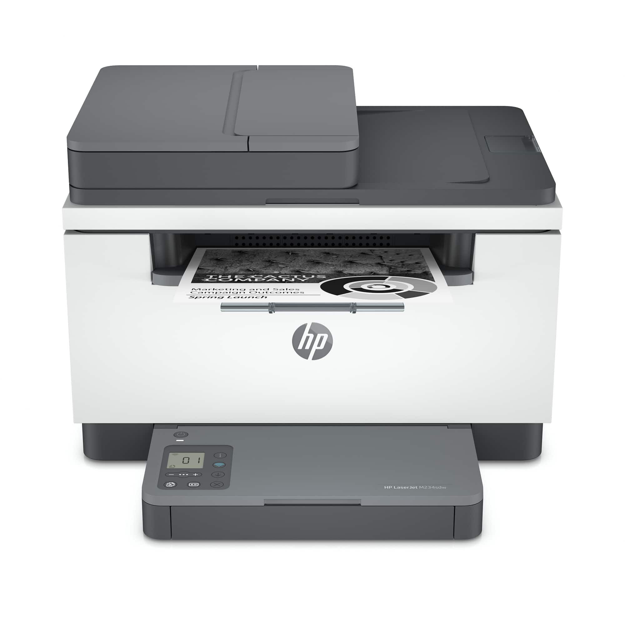 HP - LaserJet M234sdw Wireless AI-Enabled Black-and-White Laser Printer - White & Slate - Front_Zoom