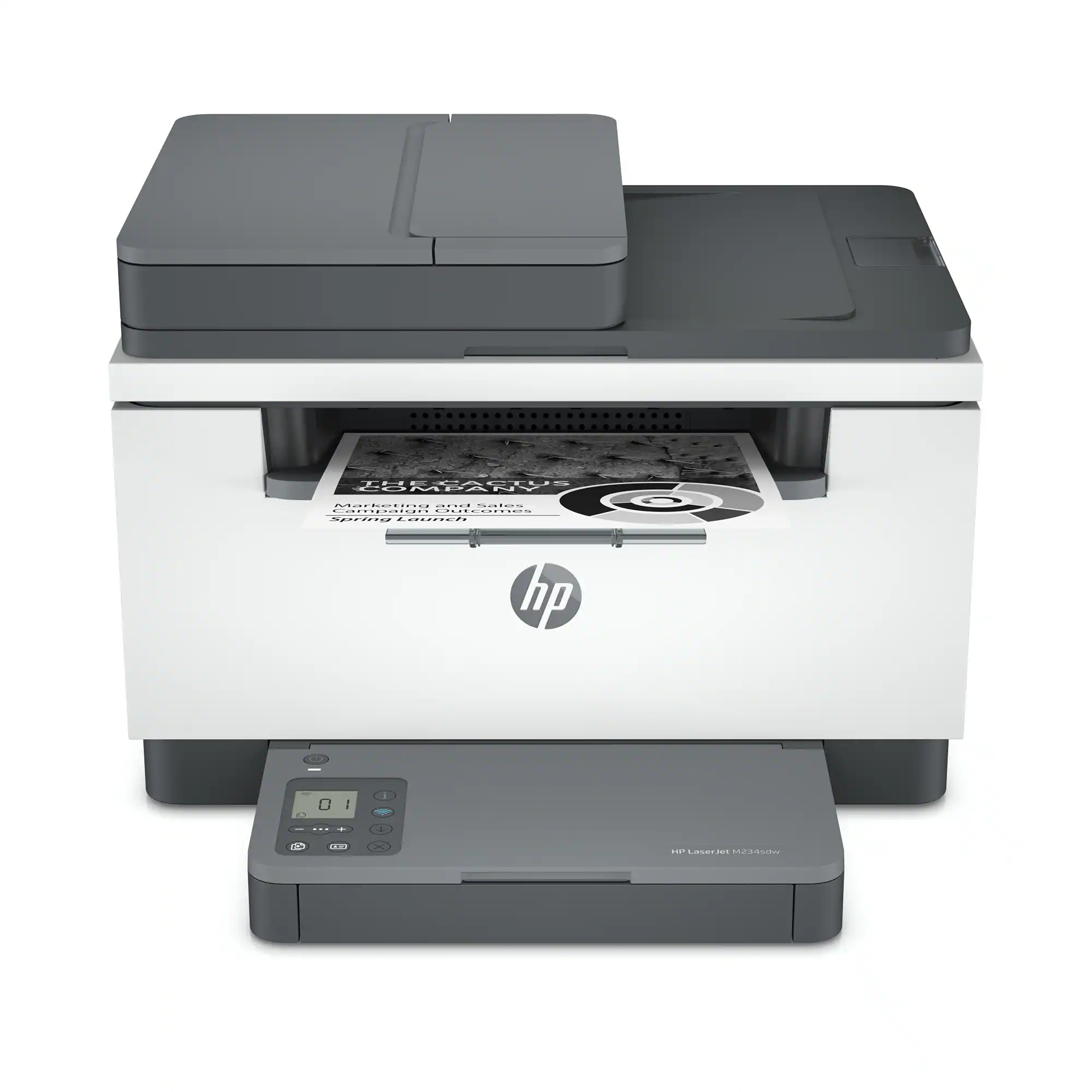 Sure, here is the corrected and grouped text from the image:
**Top Section:**
- HP LaserJet M435n
**Middle Section:**
- Marketing and Sales Company
- Spring Launch
**Bottom Section:**
- HP LaserJet M435n Scanner