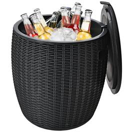Costway - 9.5 Gallon 4-in-1 Patio Rattan Cool Bar Cocktail Table Side Table - Black