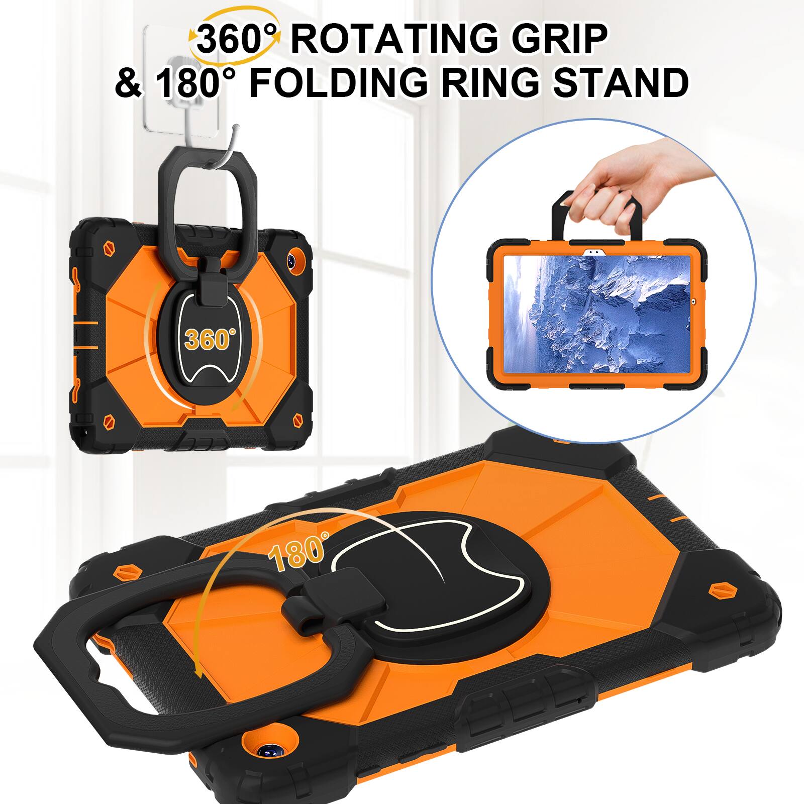 360° Rotating Grip & 180° Folding Ring Stand