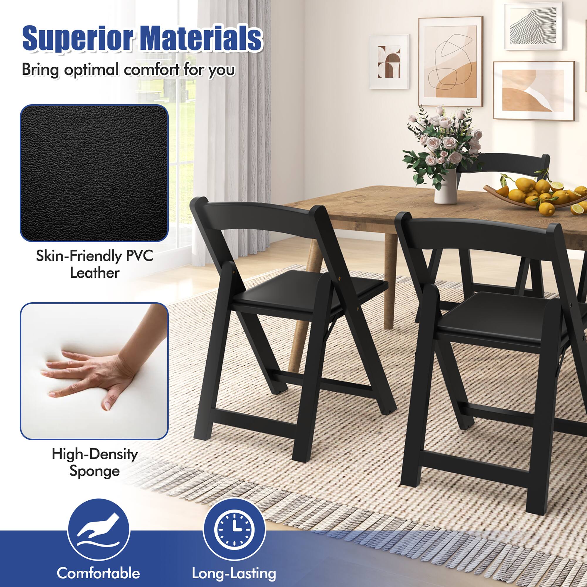 Superior Materials  
Bring optimal comfort for you  

Skin-Friendly PVC Leather  

High-Density Sponge  

Comfortable  
Long-Lasting