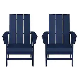 WestinTrends - Ashore Outdoor Patio HDPE Plastic Modern Adirondack Dining Chairs (Set of 2) - Navy Blue