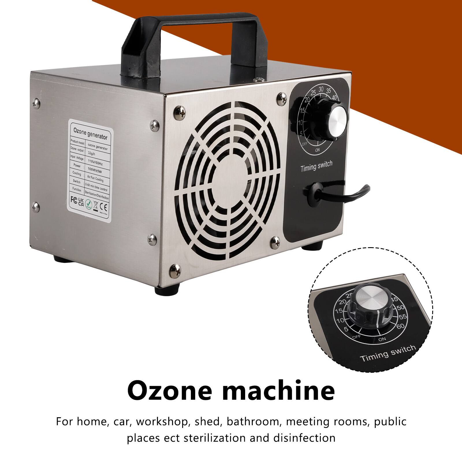 20 5 30 Ozone generator - Sara Ch - Sgh P - - 71% Casing WANtW wi a Swiur - - fates - FC Cwistwberat x CE 1 5 OF ON Timing switch 21 20 15 15 50 10 55 5 60 OP ON switch Timing Ozone machine For home, car, workshop, shed, bathroom, meeting rooms, public places ect sterilization and disinfection