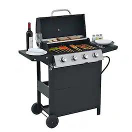 Resenkos - Propane Gas Grill 4 Burner Barbecue Grill, Stainless Steel 34,000 BTU Patio Garden Barbecue Grill, Black