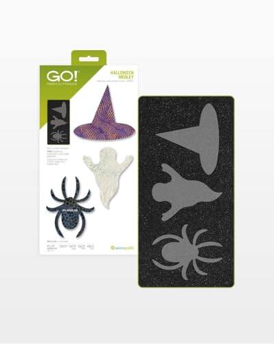 GO!  
HALLOWEEN MEDLEY  

- Purple witch hat
- White ghost
- Black spider
- Black spider web
- Black spider

Includes:  
- 4 pieces