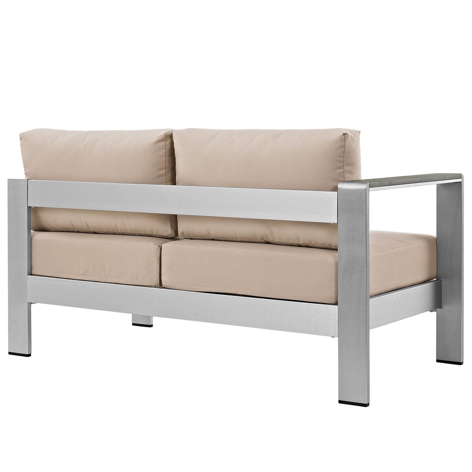 Back. Modway - Shore Left-Arm Corner Sectional Outdoor Patio Aluminum Loveseat by Modway - Silver Beige.