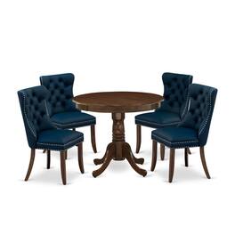 East West Furniture - 5 Piece Kitchen Table Set Contains a Round Dining Table with Pedestal - Gray