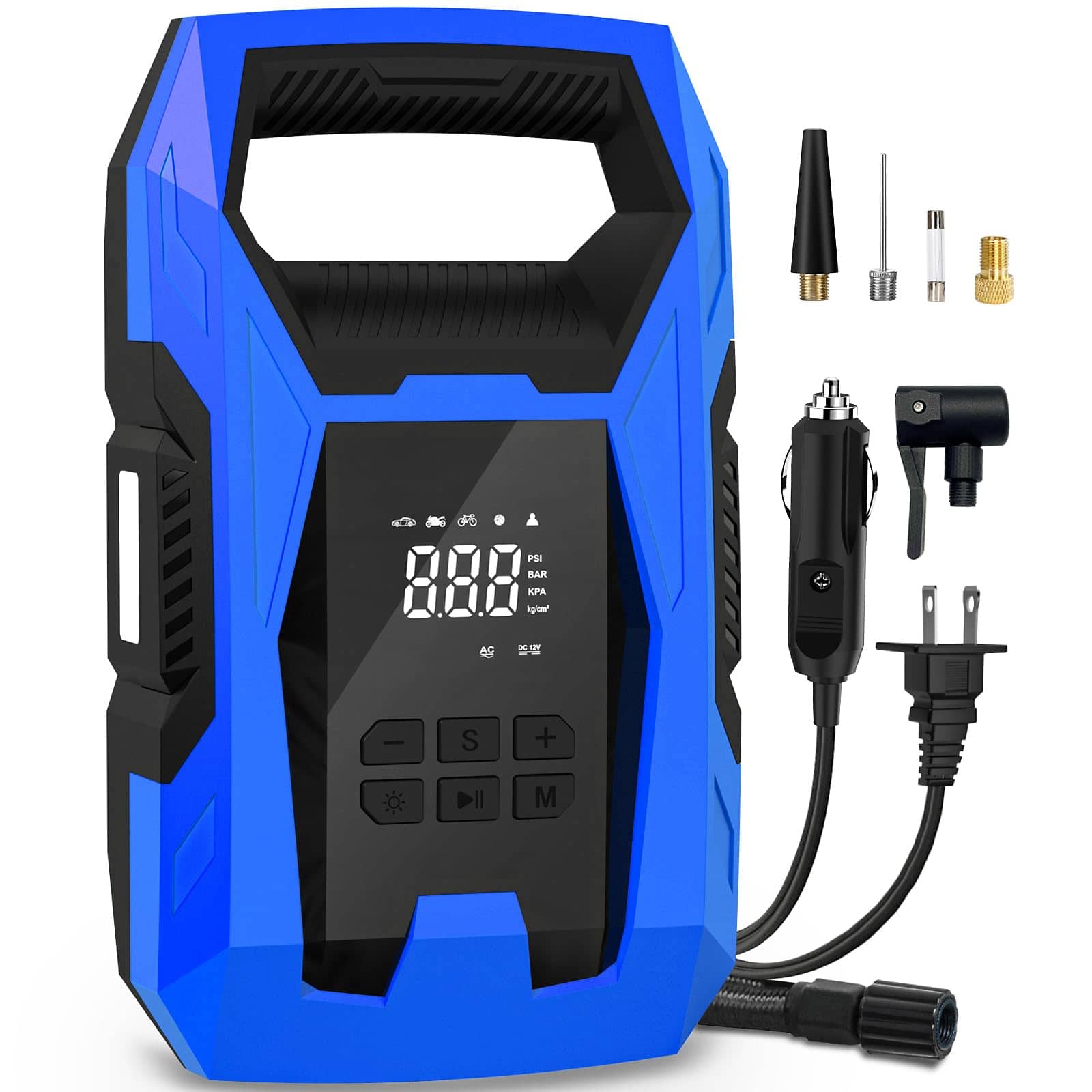 JETRANSPORT - Ac/dc Tire Inflator Portable Air Compressor Dual Power For Home 110v Ac And Car 12v Dc Pump With Gauge Auto - Blue