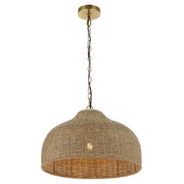 Jonathan Y - Eliza 20" 1-Light Coastal Bohemian Rattan/Iron Dome LED Pendant - Brown/Brass Gold