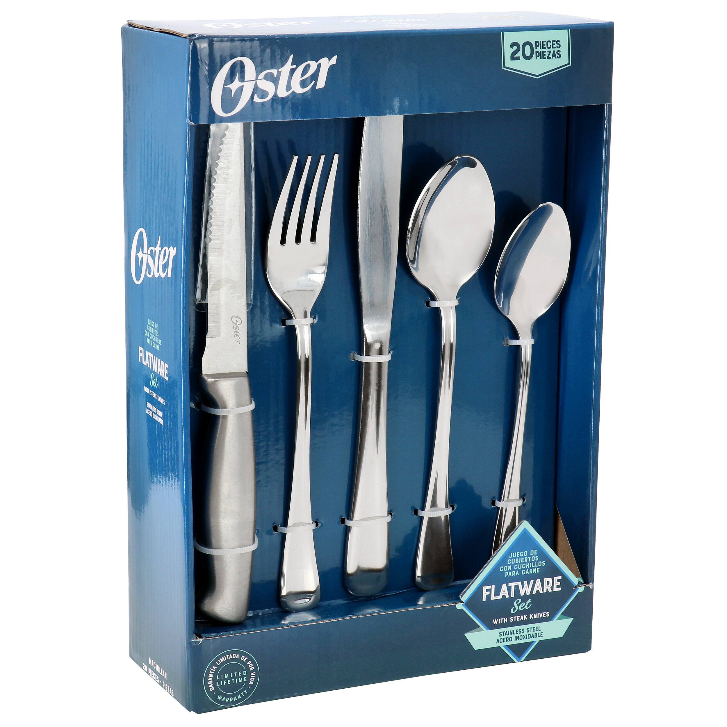 Oster PIECES 20 PIEZAS - 1 L FUTWIDE  a   Oster 20  W POK LIMITARA DE IR DARABTLE LIMITED B LIFETIME MARDANTY 204RO DE CUBIERTOS COR CUCRILLOS PARA CARRE FLATWARE Set STEAR KRIVES WITH STAINLESS S1IEL ACERO NORIDABLE