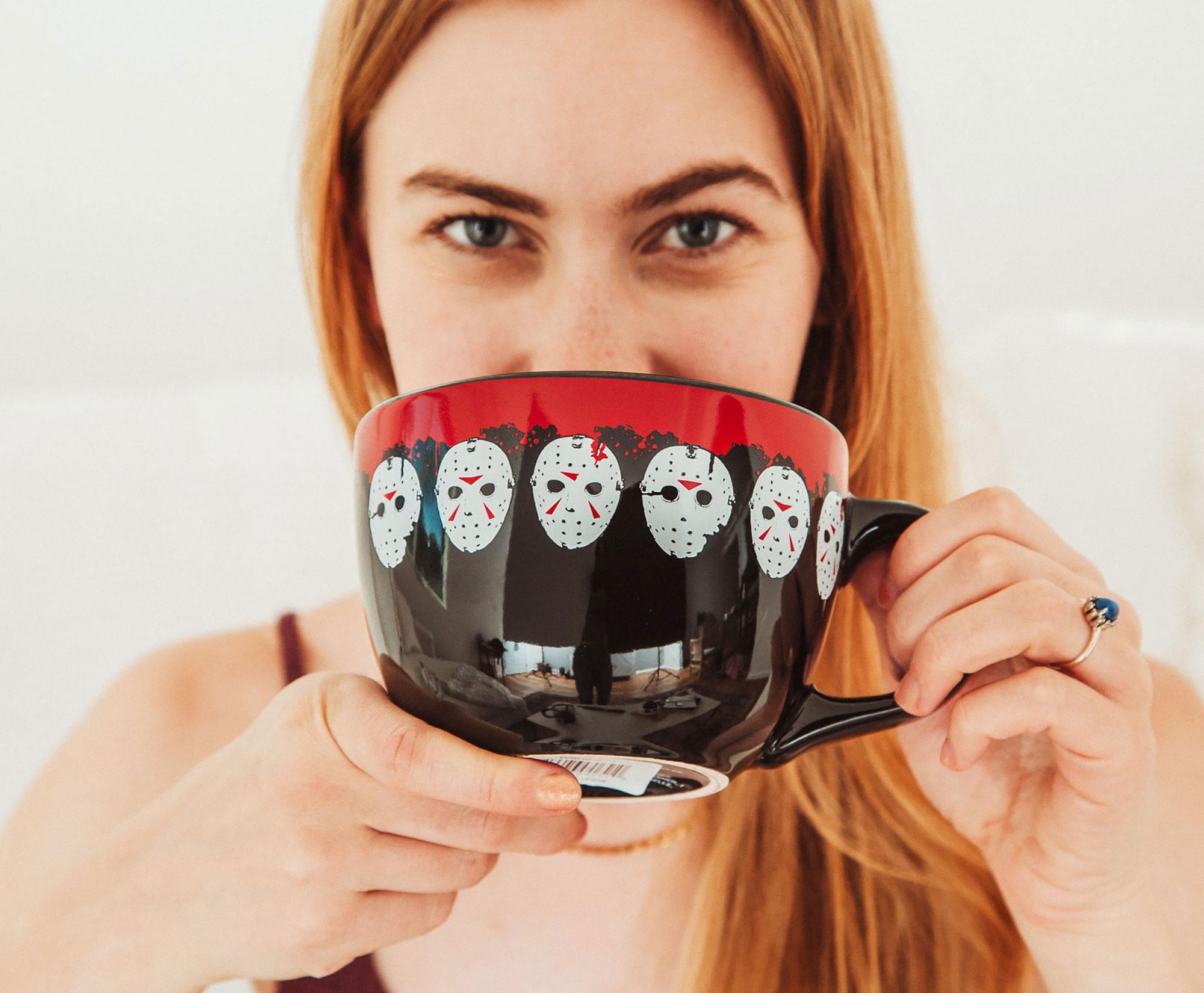 Alt View 2. Silver Buffalo - Friday the 13th Jason Mask Legacy Ceramic Soup Mug | Holds 24 Ounces - Black.