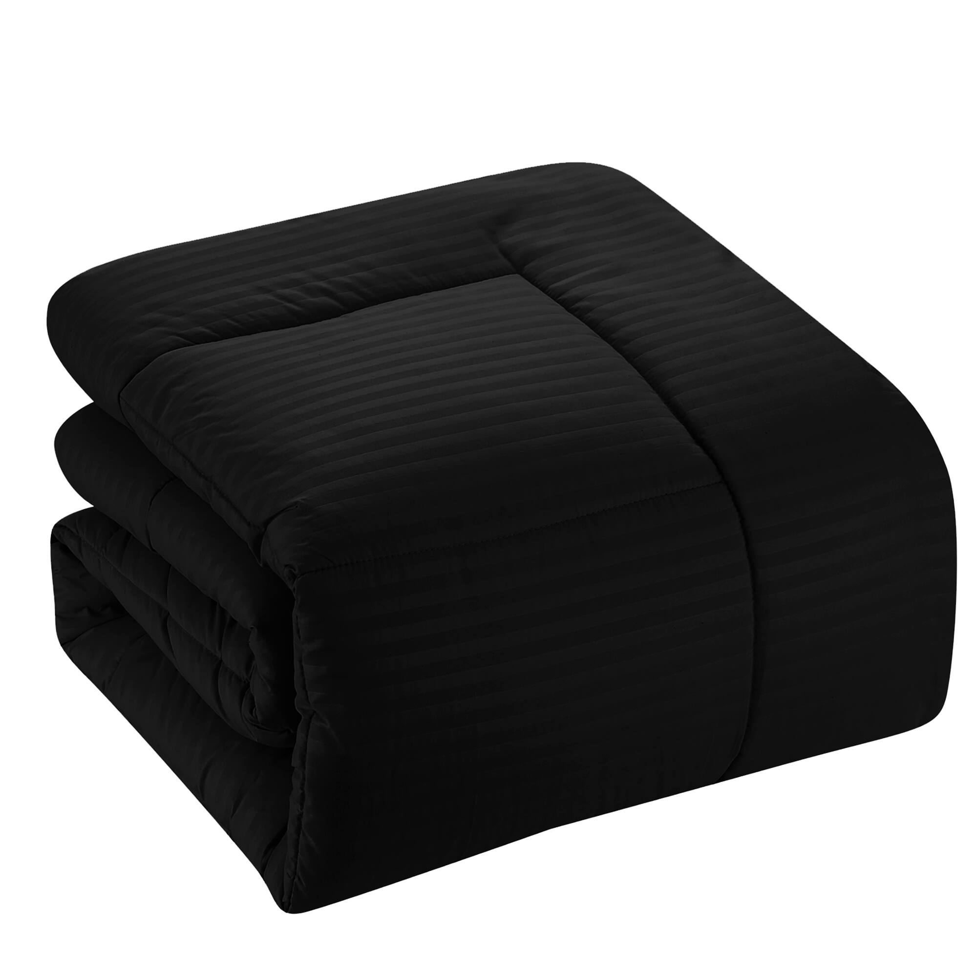 Left. Sweet Home Collection - 8 Piece Embossed Dobby Stripe Bed in a Bag All Season Complete Set with Sheets - Queen - Black.