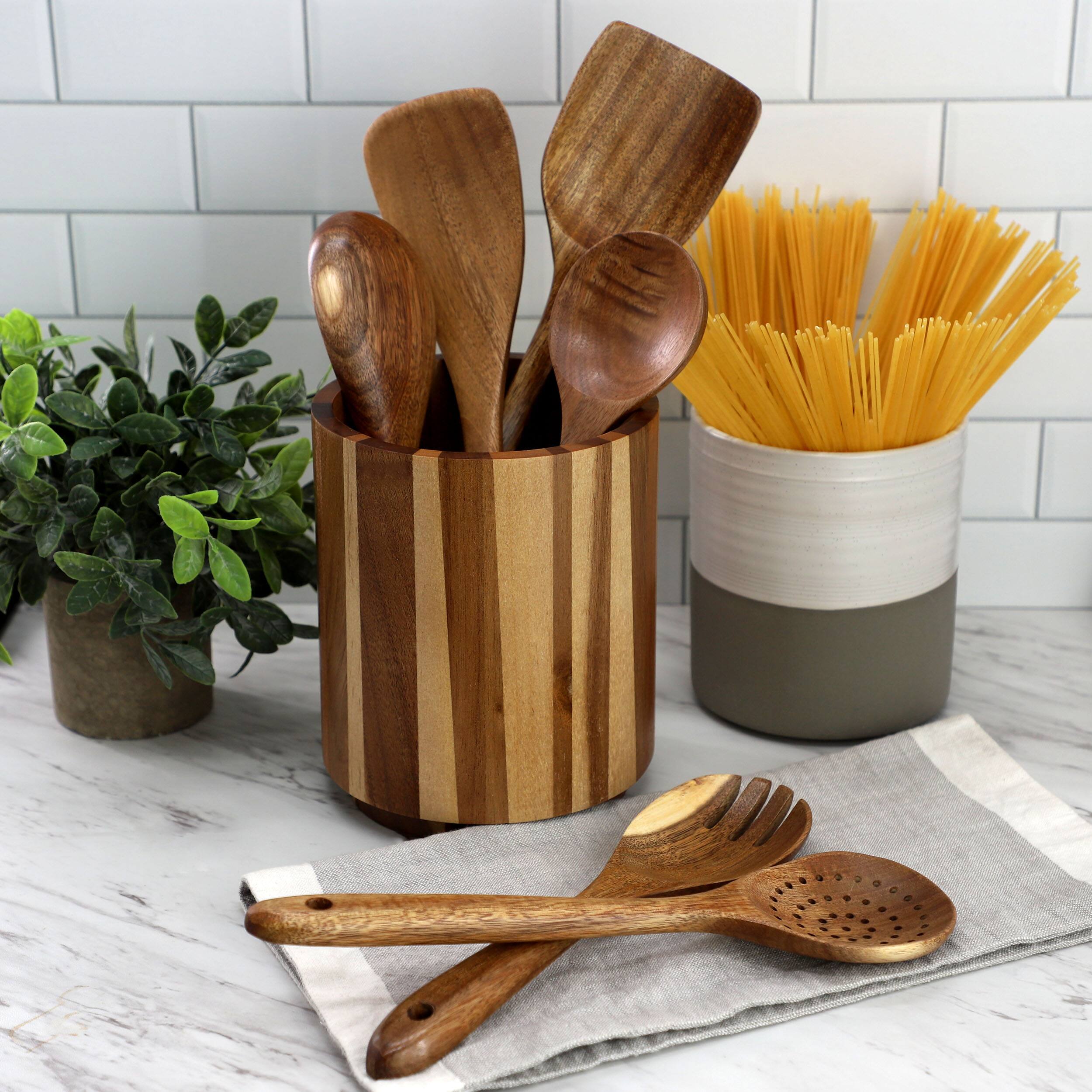 Alt View 6. MegaChef - MegaChef 6 Piece Acacia Wood Kitchen Utensil Set in Dark Brown - Brown.