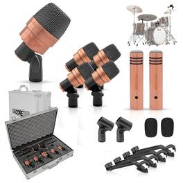 5 CORE - Drum Mic Kit 7 Pcs Kick Bass Tom Snare Dynamic Microphone Instrument Mics Set - Copper