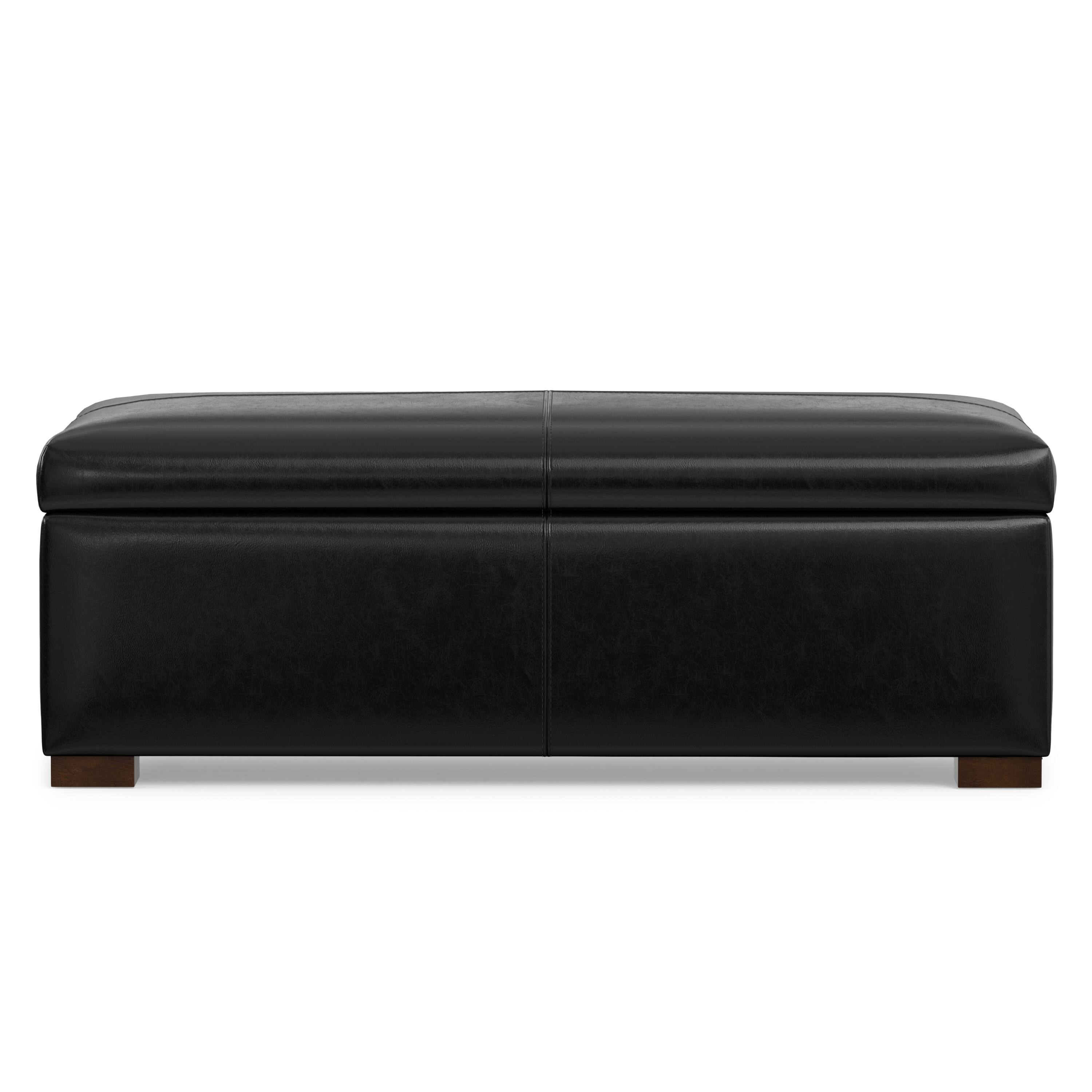 Alt View 3. Simpli Home - Gabbie 48 inch Wide Rectangular Storage Ottoman in Midnight Black PU Vegan Leather - Midnight Black.