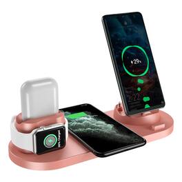 YONWAY - 6 in 1 Wireless Charger Stand Pad for iPhone, Fast Charging Dock Station Compatible with iPhone, Watches, Airpods - Pink