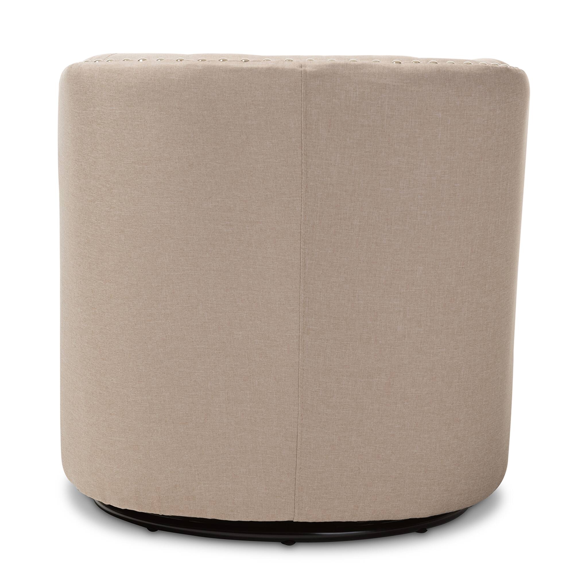 Back. Baxton Studio - Finley Mid-century Modern Fabric Upholstered Swivel Armchair - Beige.