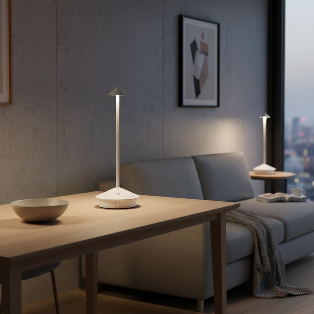 Alt View 1. FINEAK - Set of 2 Modern LED Table Lamps - Rechargeable Battery-Powered for Bedroom, Dining, Camping & More (White) - White.