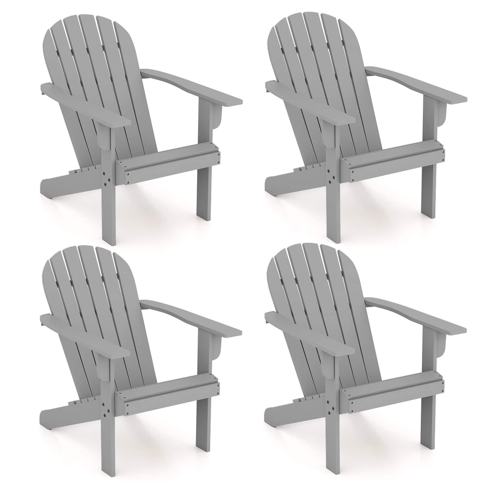 Gymax - 4PCS Patio Adirondack Chair w/ Inclined Seat High Backrest & Wide Armrests - Gray