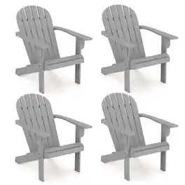 Gymax - 4PCS Patio Adirondack Chair w/ Inclined Seat High Backrest & Wide Armrests - Gray