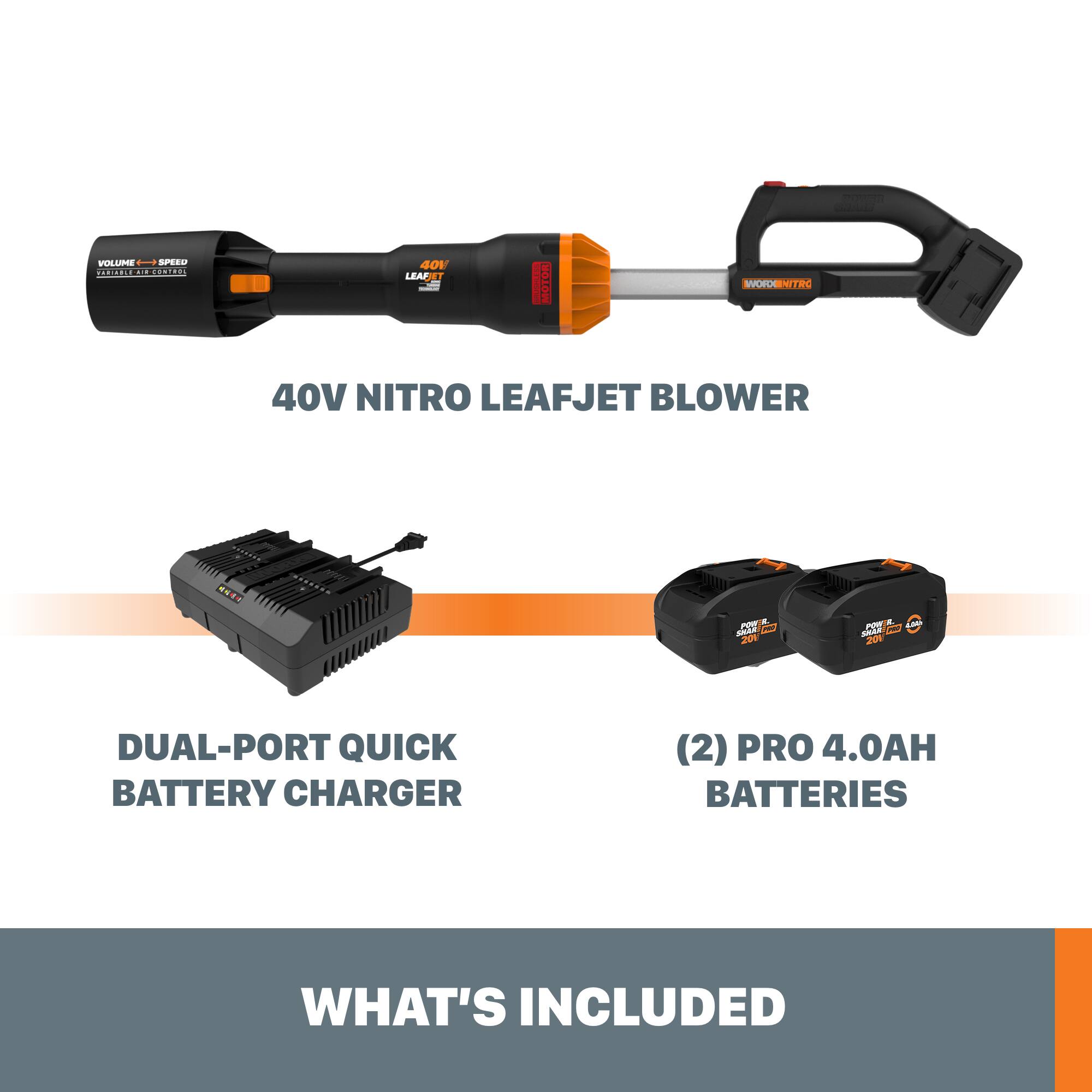 Alt View 14. WORX - WG585 40V 165 MPH 620 CFM Cordless Blower (2 x 4.0 Ah Batteries and 1 x Charger) - Black.