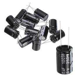 Unique Bargains - 12pcs 100uF 250V 16x25mm Electrolytic Capacitor Capacitors - Black