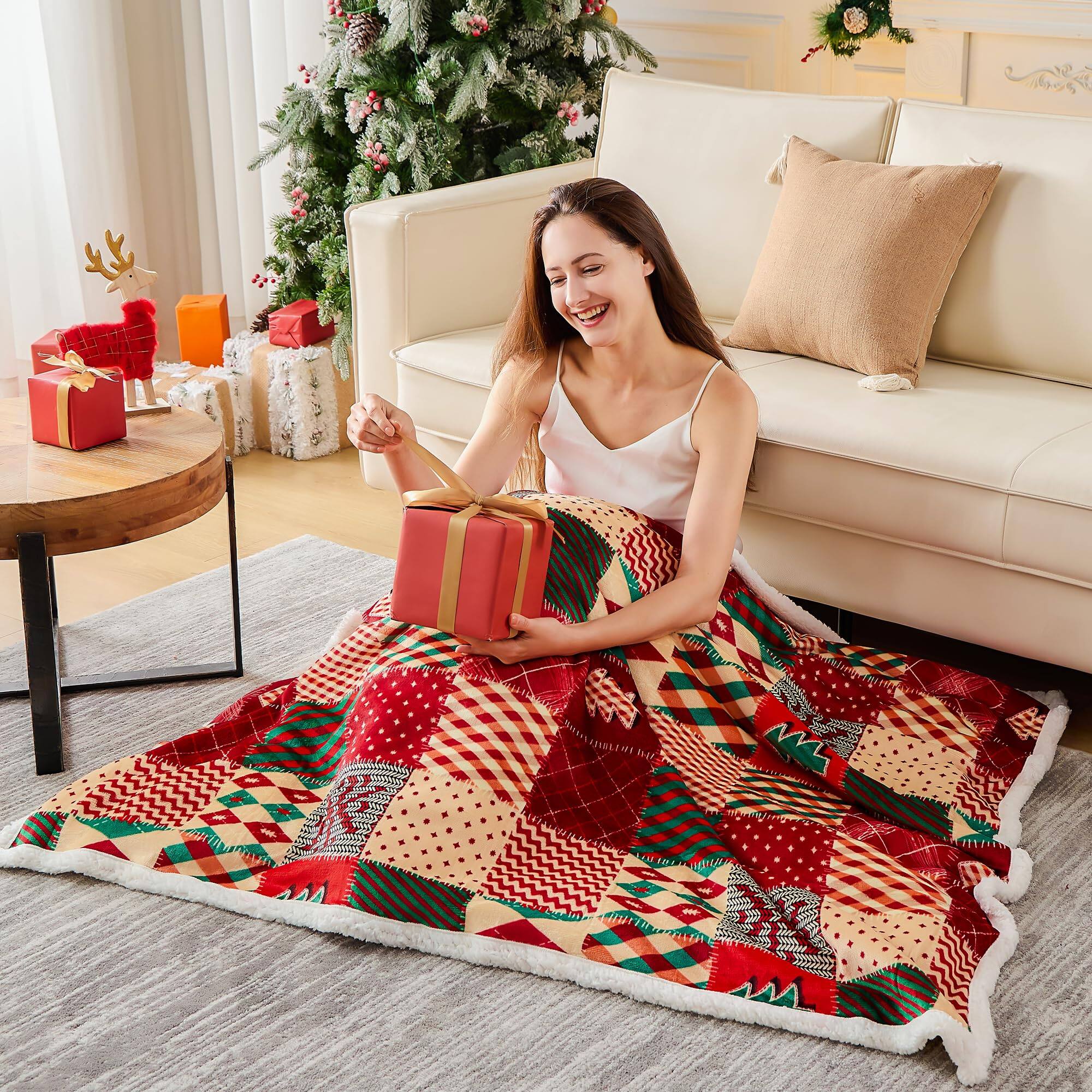 Alt View 7. NICHOLAS KLEIN - Christmas Throw Blanket Decorations Gifts For Women Sherpa Flannel Fleece Winter Holiday Fluffy Cozy Soft - Christmas Tree.