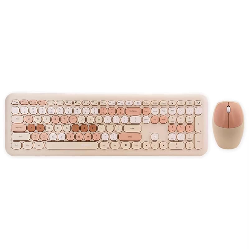 Luckbyte - Retro 110-Key Wireless Keyboard & Mouse Combo - Vintage Typewriter Style with Round Punk Keycaps for PC & Laptop - Brown