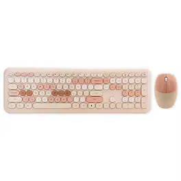 Luckbyte - Retro 110-Key Wireless Keyboard & Mouse Combo - Vintage Typewriter Style with Round Punk Keycaps for PC & Laptop - Brown