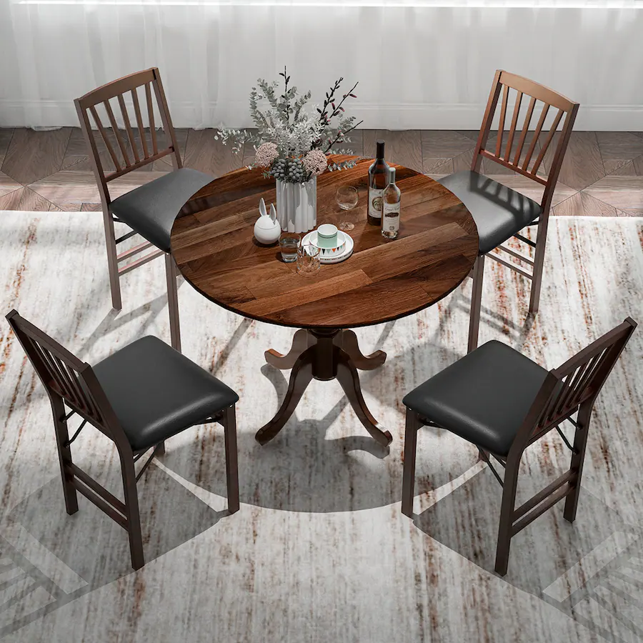 Costway Rustic Dining Table Wooden Dining Table with Round Tabletop ...
