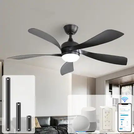 Front. Sofucor - 52 Inch Smart Ceiling Fan Light Kits with Remote/APP/Alexa Control Low Profile Ceiling Fan Reversible DC Dimmable LED - Black.