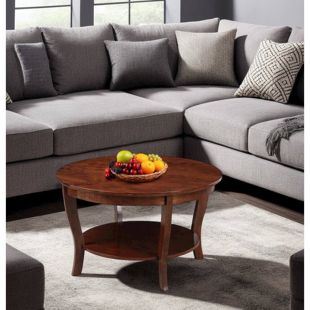 Left. FurniFact - Brown Round Coffee Table with Lower Shelf for Stylish Living Room Storage - Brown.