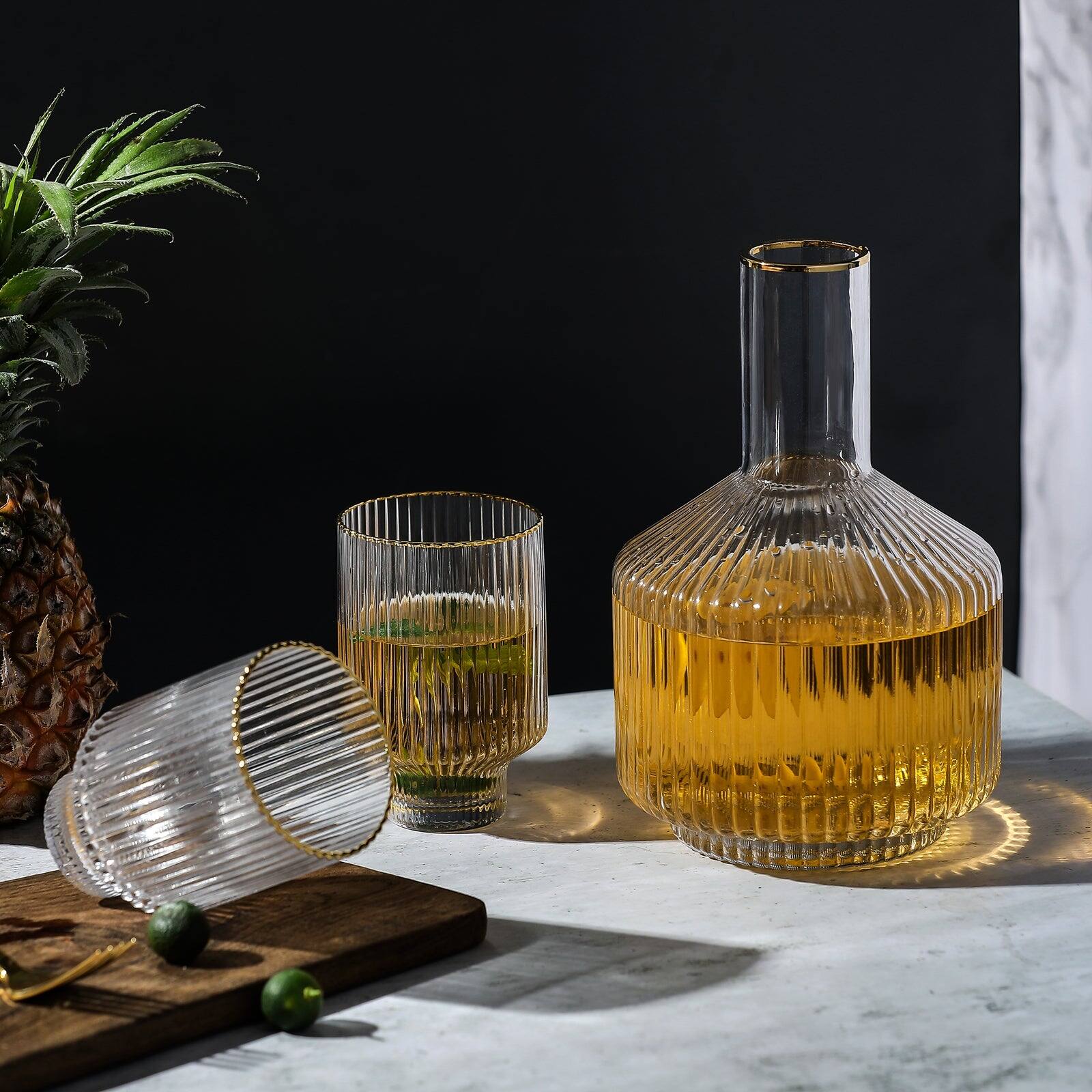 Alt View 3. BreeBe - Tiara Optic Swirl Bedside Carafe Gold Rim - Clear.