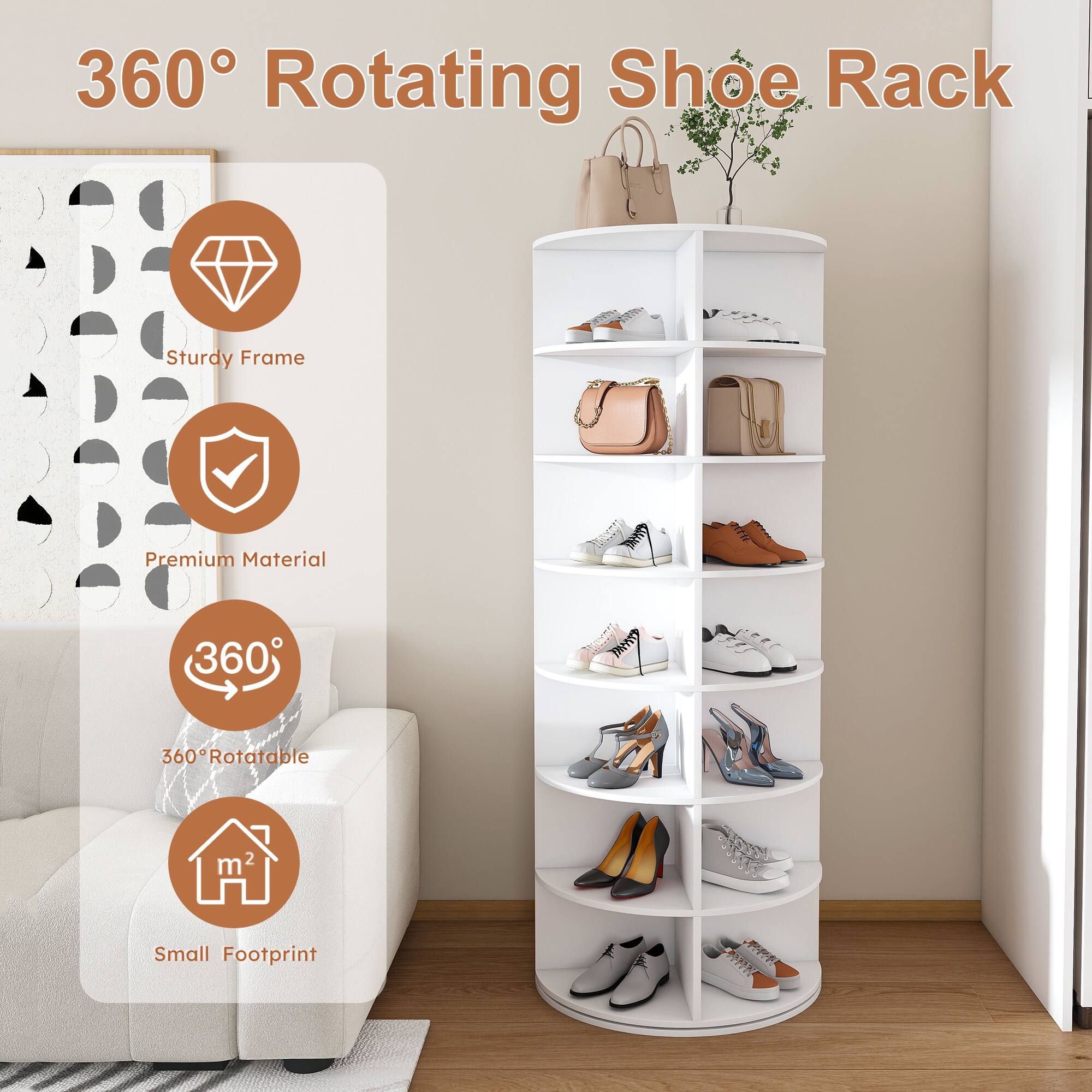 360° Rotating Shoe Rack

- Sturdy Frame
- Premium Material
- 360° Rotatable
- Small Footprint