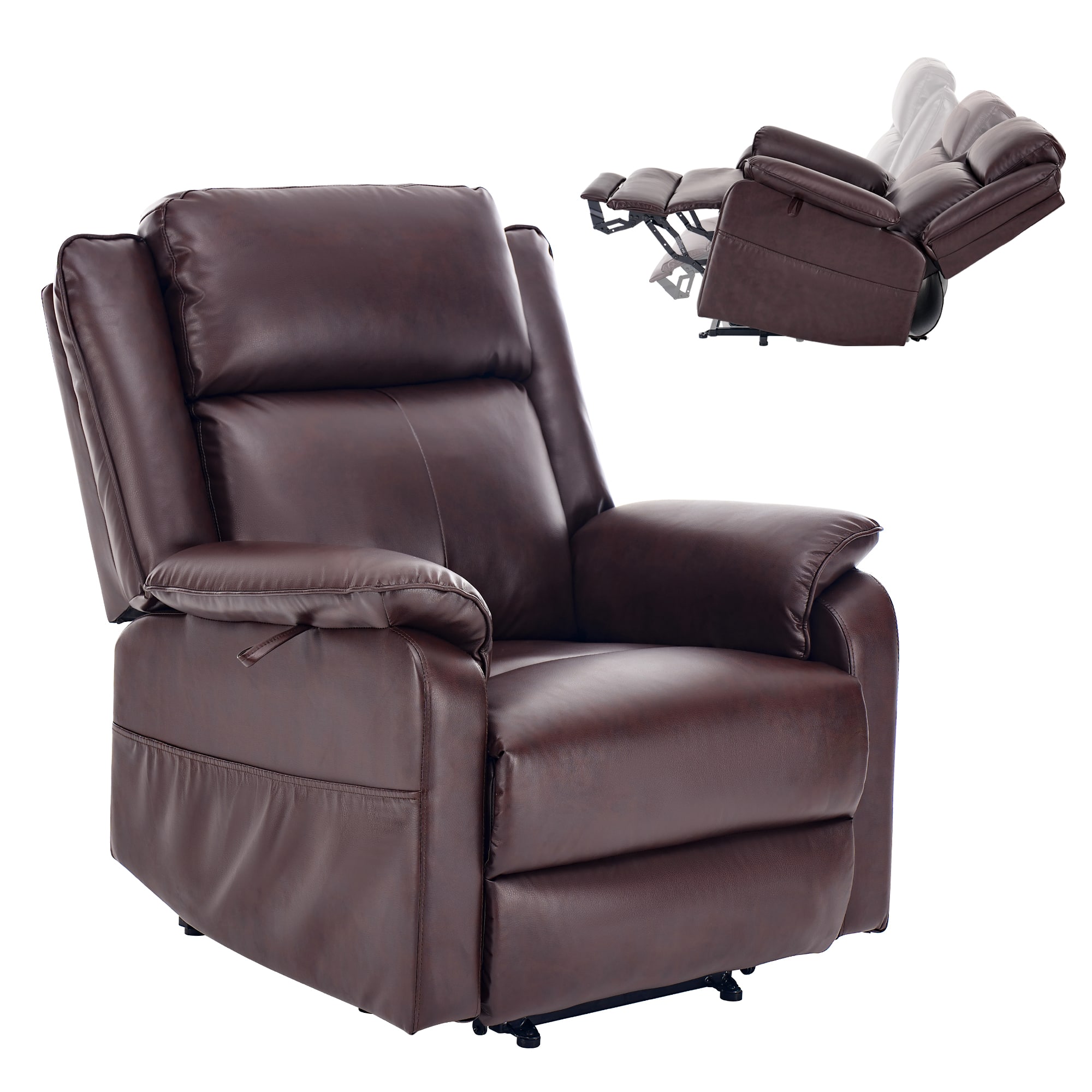 Brick Attic - 36.2″ Luxury Power Lift Recliner Chair with Heated Massage and Electric Recline for Elderly, PU Leather - Red Brown