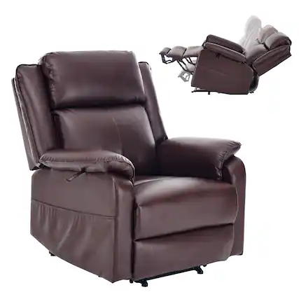 Front. Brick Attic - 36.2″ Luxury Power Lift Recliner Chair with Heated Massage and Electric Recline for Elderly, PU Leather - Red Brown.