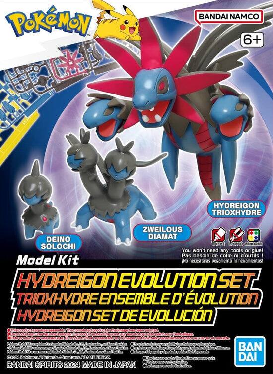 Pokémon  
BANDAI NAMCO  
6+  
HYDREIGON  
TRIOXHYDRE  
ZWEILOUS  
DIAMAT  
DEINO  
SOLOCHI  

You won't need any tools or glue!  
Pas besoin de colle ni d'outils!  
No necesitarás pegamento ni herramientas!  

Model Kit  
HYDREIGON EVOLUTION SET  
TRIOXHYDRE ENSEMBLE D'ÉVOLUTION  
HYDREIGON SET DE EVOLUCIÓN  

BANDAI SPIRITS 2024  
MADE IN JAPAN