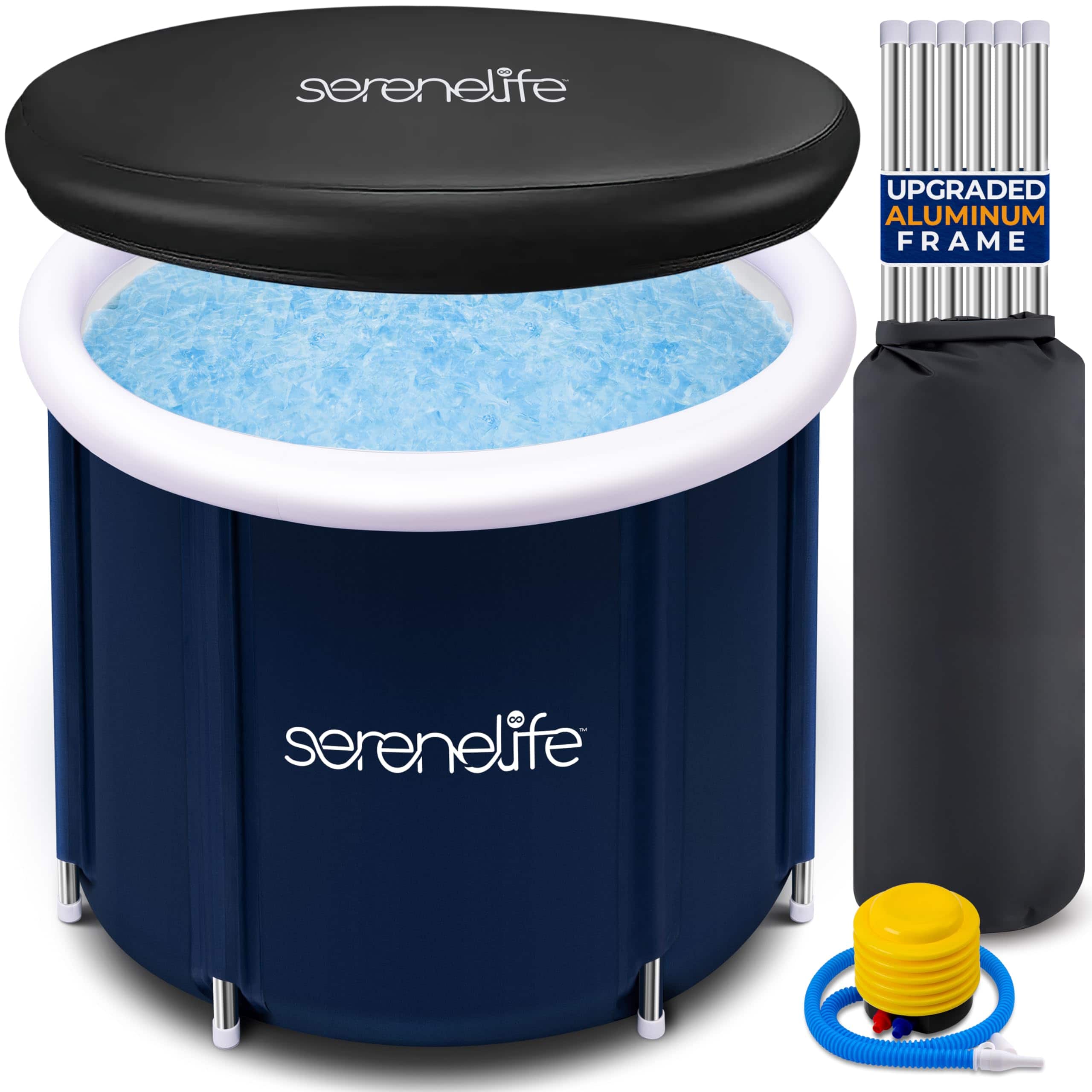 SereneLife - Inflatable Insulated Cold Plunge Tub, One-Person Ice Bath with Lid, 78 Gallon Capacity – SLCPTBPVC12 - Portable