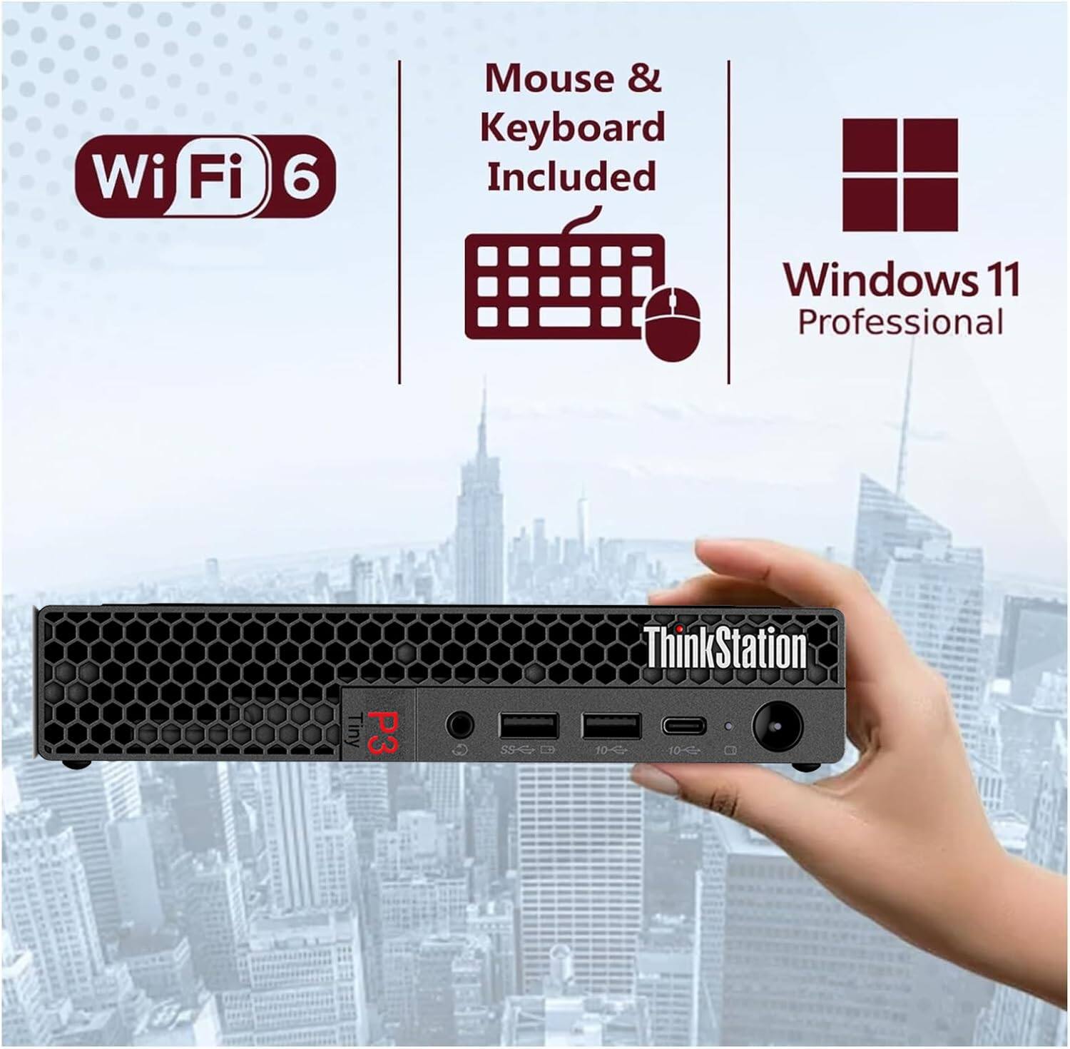 Tiny P3 ThinkStation, Wi-Fi 6, Mouse & Keyboard Included, Windows 11 Professional