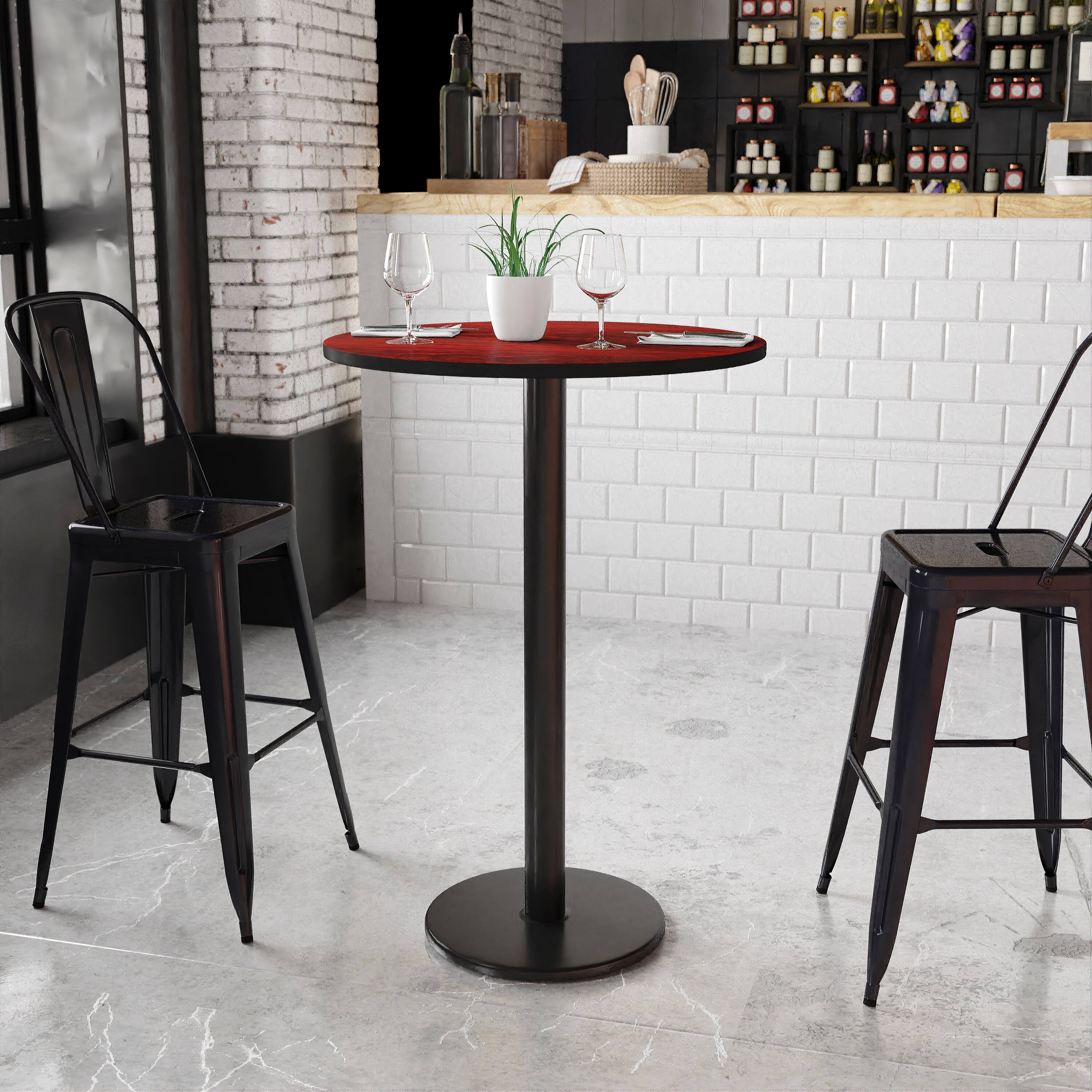 Angle. Flash Furniture - Stiles 30'' Round Mahogany Laminate Table Top with 18'' Round Bar Height Table Base - Brown.