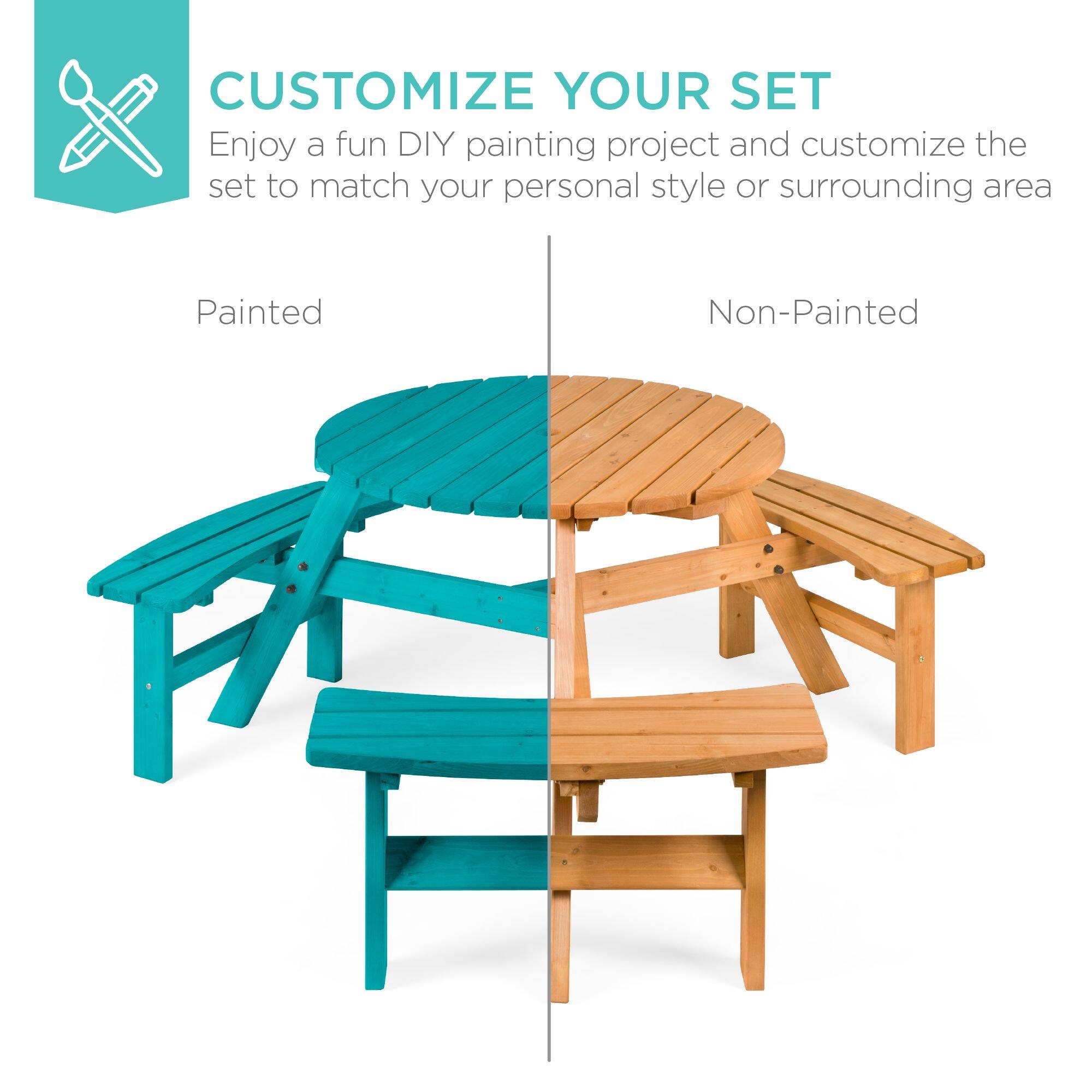 CUSTOMIZE YOUR SET  
Enjoy a fun DIY painting project and customize the set to match your personal style or surrounding area  

Painted  
Non-Painted